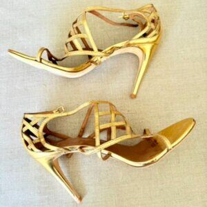 Tory Burch Gold Strappy High Heel Sandals - Size 11